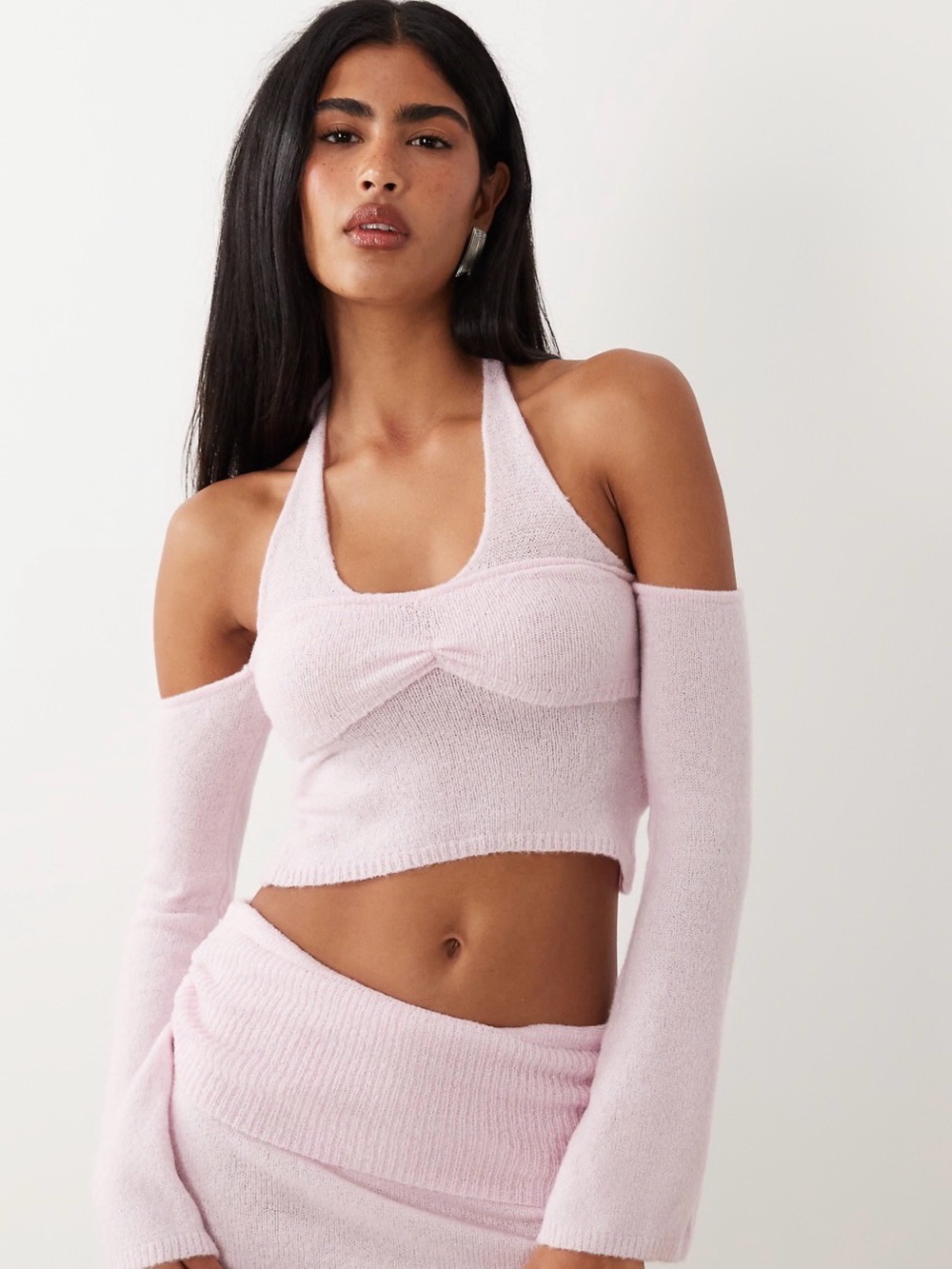 I.AM.GIA Light Pink Cold-Shoulder Halter Crop Sweater - Picture 8 of 10